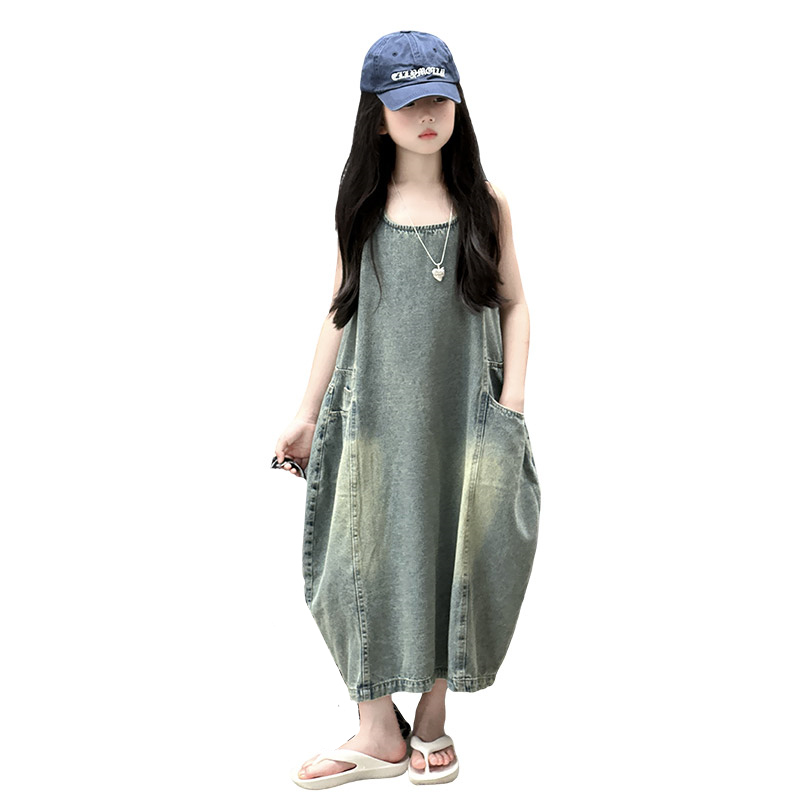 Summer Clothing Girls - Винтажное синее детское джинсовое платье без
