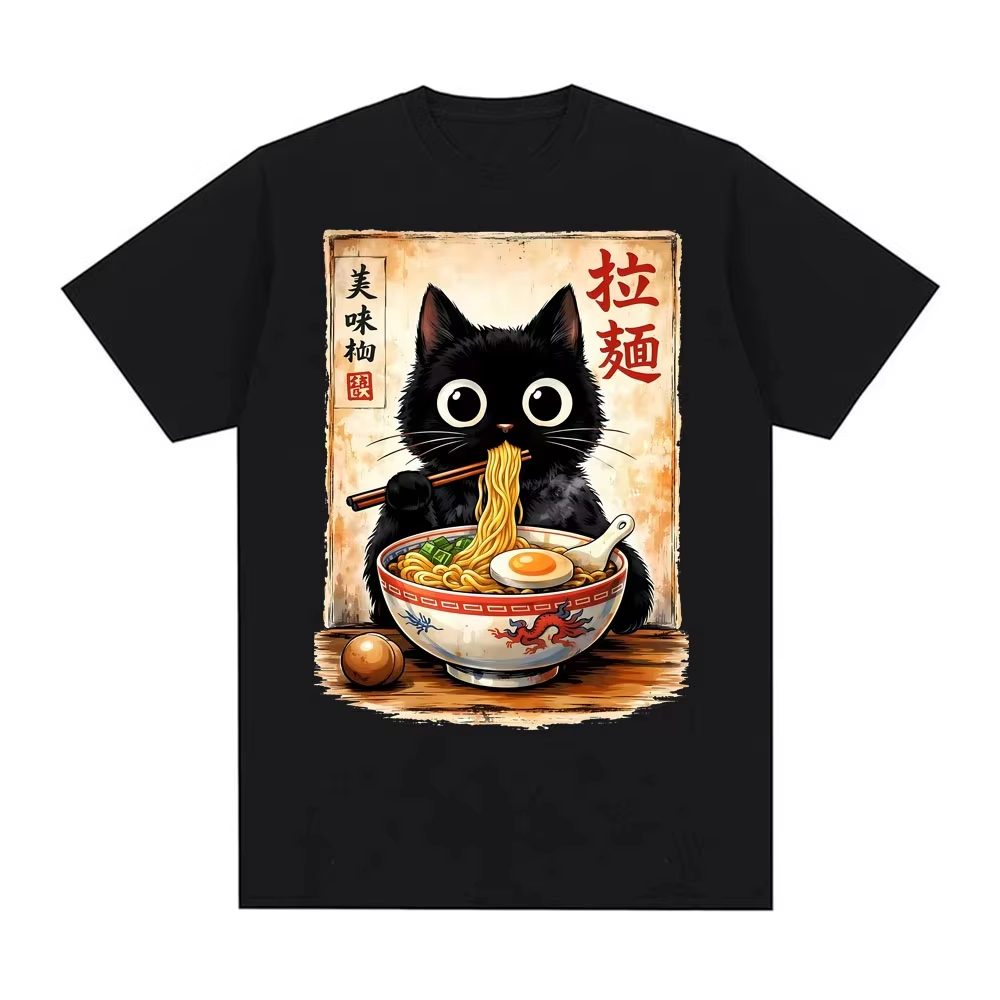Summer Clothing Essentials Men - Футболка унисекс 2026 Kawaii Ramen Cat